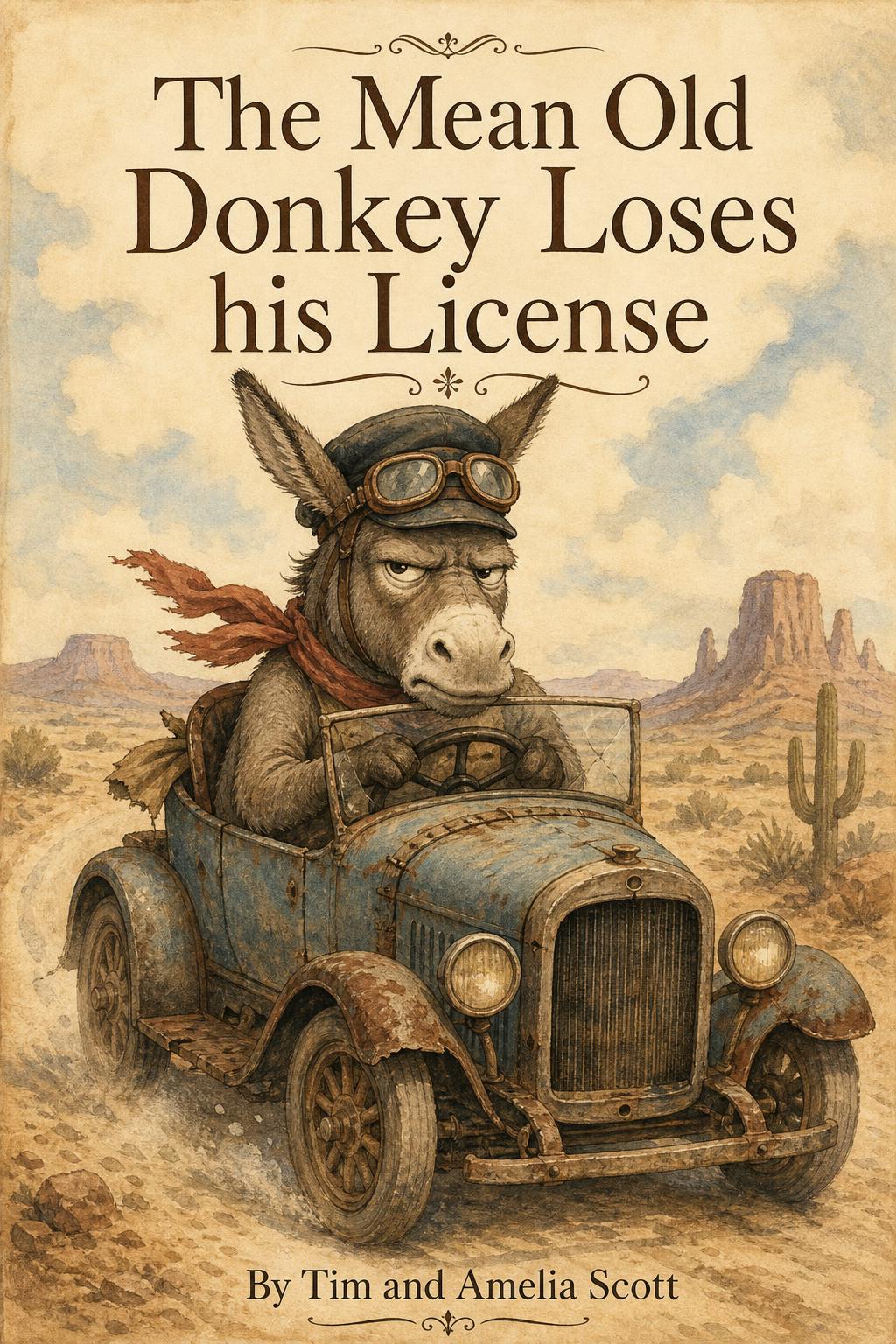 Cover of The Mean Old Donkey Loses his License by Tim and Amelia Scott
